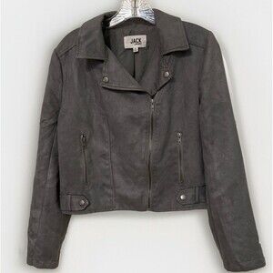 Jack by BB Dakota Gray Faux Leather Moto Biker Jacket Womens Size Small